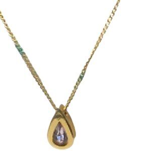 Avon Tear Drop Shaped Mauve Stone Pendant Necklace Gold Tone Setting 18"
